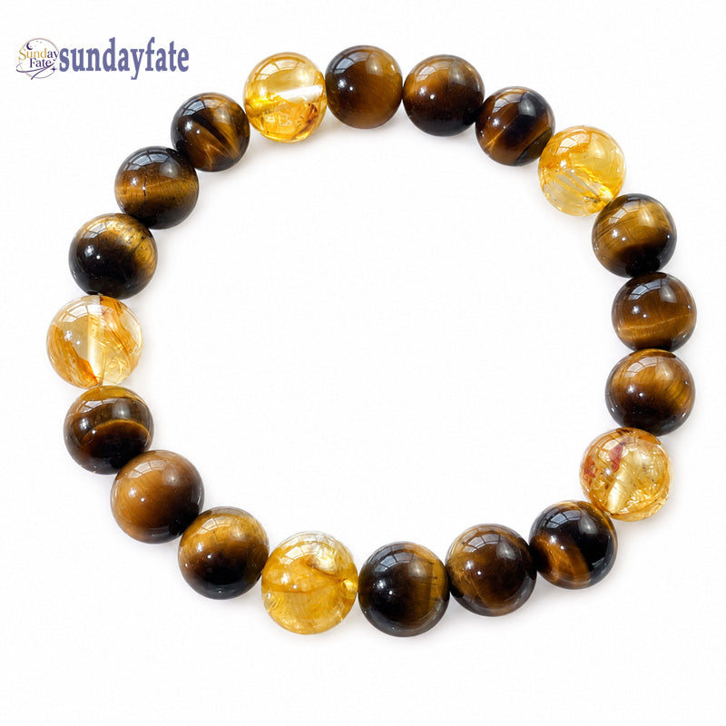 Sundayfate The Aurelia Legacy Bracelet – Handmade Yellow Tiger Eye & Golden Citrine Crystal Bracelet for Women & Men, Timeless Gemstone Jewelry