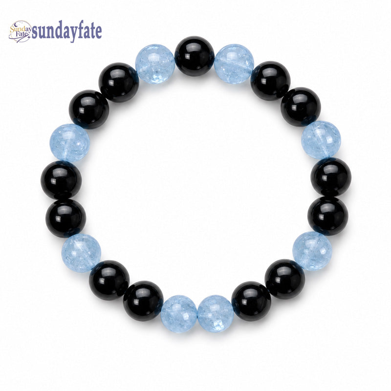 Sundayfate The Midnight Tide Bracelet – Handmade Dark Blue Aquamarine & Black Obsidian Crystal Bracelet for Women & Men, Meaningful Jewelry for Confidence & Personal Growth
