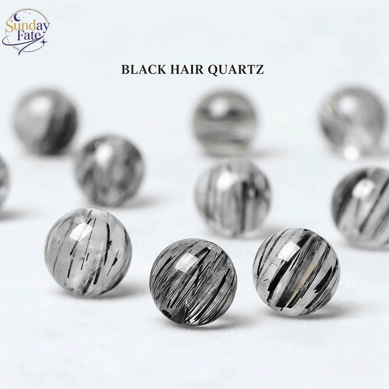 Sunday Fate Natural Black Rutilated Quartz Bead with Needle Inclusions for Protection and Banishing Negativity