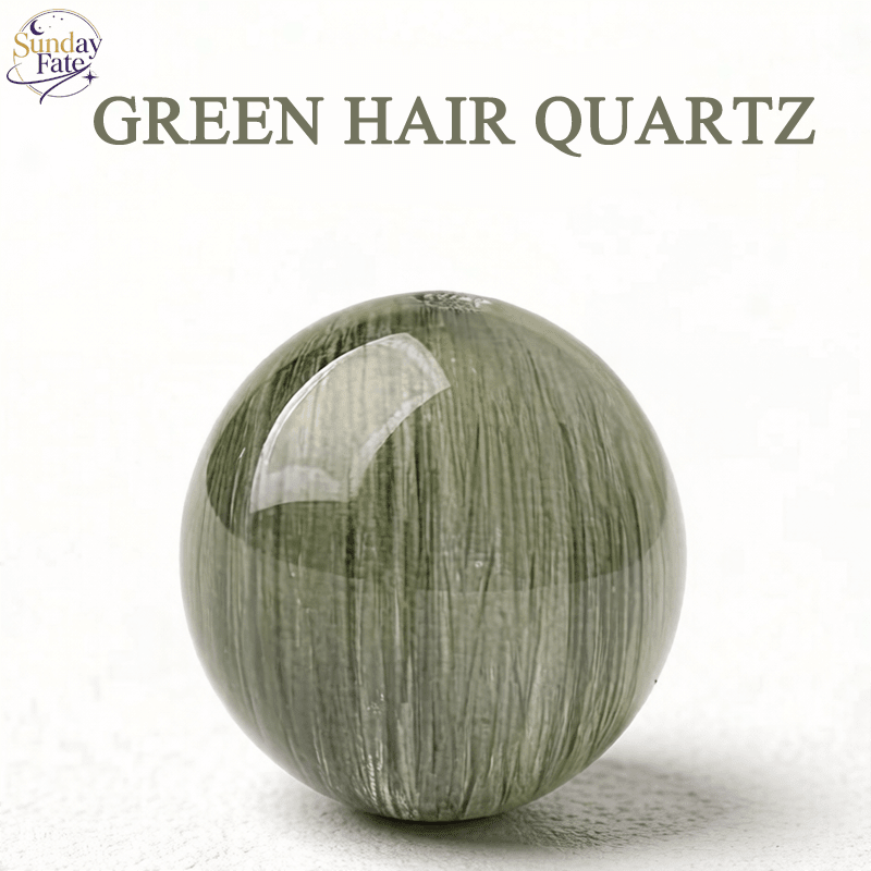 Sunday Fate Natural Green Hair Quartz Bead with Vibrant Rutilated Inclusions for Prosperity and Career Success