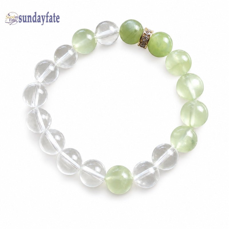 Sundayfate The Forest Dew Bracelet – Handmade Green Prehnite, Jade & Clear Quartz Crystal Bracelet for Women, Intention Jewelry for Growth & Balance - Sundayfate