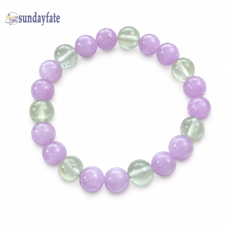 Sundayfate The Lavender Meadow Bracelet – Handmade Kunzite & Green Prehnite Crystal Bracelet for Women, Intention Jewelry for Grace, Growth & New Beginnings