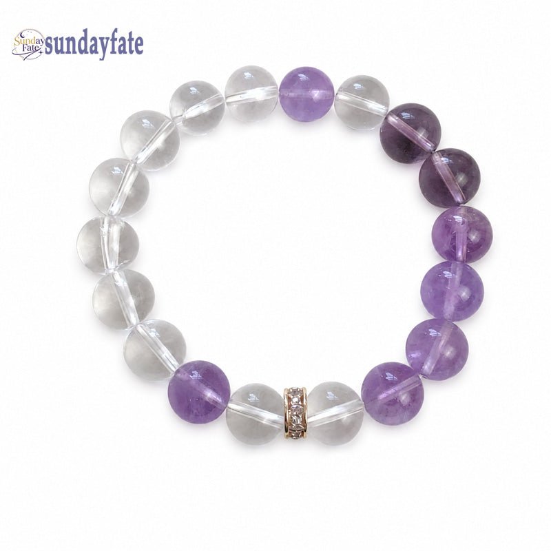 Sunday Fate The Moonlit Amethyst Bracelet – Handmade Purple Amethyst & Clear Quartz Crystal Bracelet for Women, Intention Jewelry for Calm, Clarity & Personal Growth - Sundayfate
