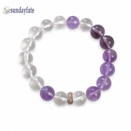 Sunday Fate The Moonlit Amethyst Bracelet – Handmade Purple Amethyst & Clear Quartz Crystal Bracelet for Women, Intention Jewelry for Calm, Clarity & Personal Growth - Sundayfate