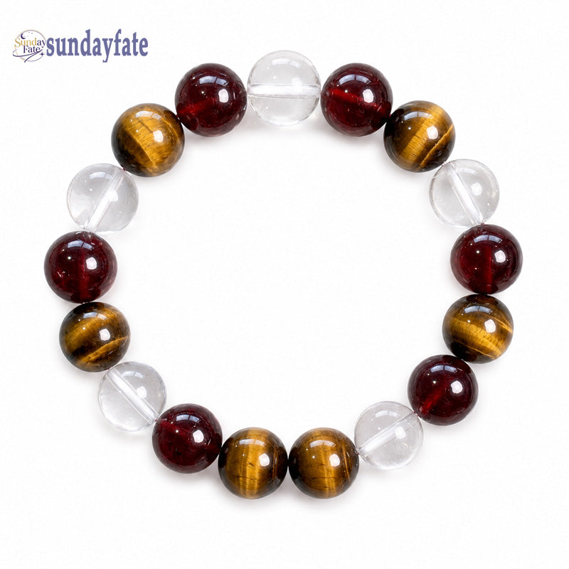 Sundayfate The Ember Legacy Bracelet – Handmade Garnet, Yellow Tiger Eye & Clear Quartz Crystal Bracelet for Women & Men, Meaningful Jewelry for Confidence & Personal Growth