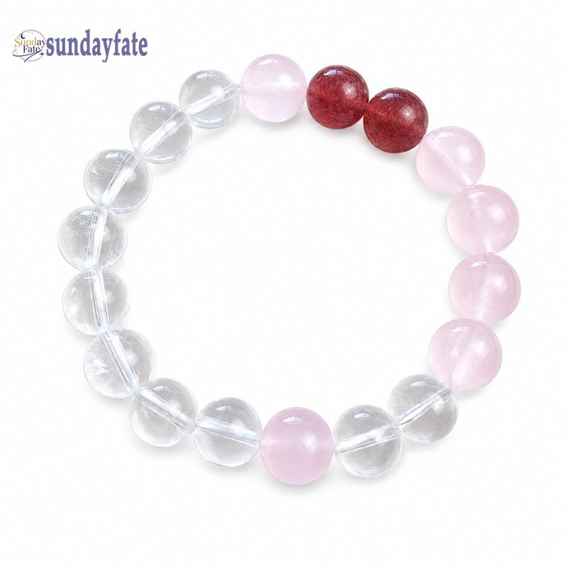 Sunday Fate The Rosy Bloom Bracelet – Handmade Strawberry Quartz & Rose Quartz Crystal Bracelet for Women, Intention Jewelry for Self-Love, Confidence & Personal Growth - Sundayfate