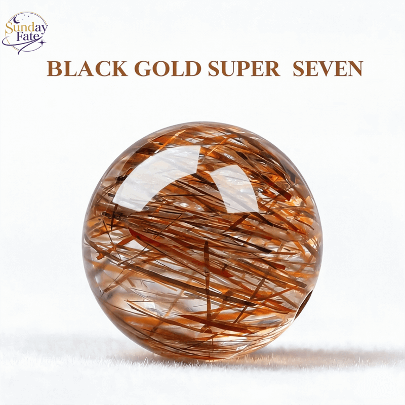 Sunday Fate Natural Black Gold Super Seven Quartz Bead with Shimmering Golden Rutiles for Power, Wealth, and Total Protection