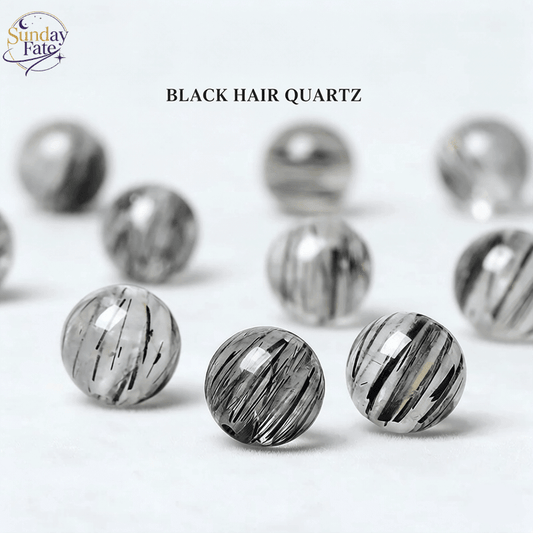 Sunday Fate Natural Black Rutilated Quartz Bead with Needle Inclusions for Protection and Banishing Negativity