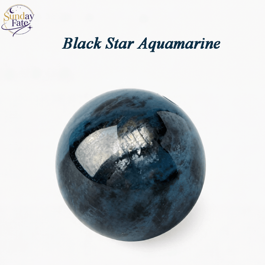 Sunday Fate Natural Black Star Aquamarine Bead with Shimmering Asterism for Protection and Intuition
