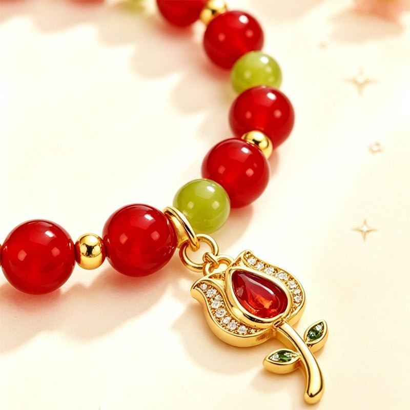 The Crimson Bloom Bracelet: Red Agate, Xiu Jade & Root - Heart Chakra Alignment - Fates