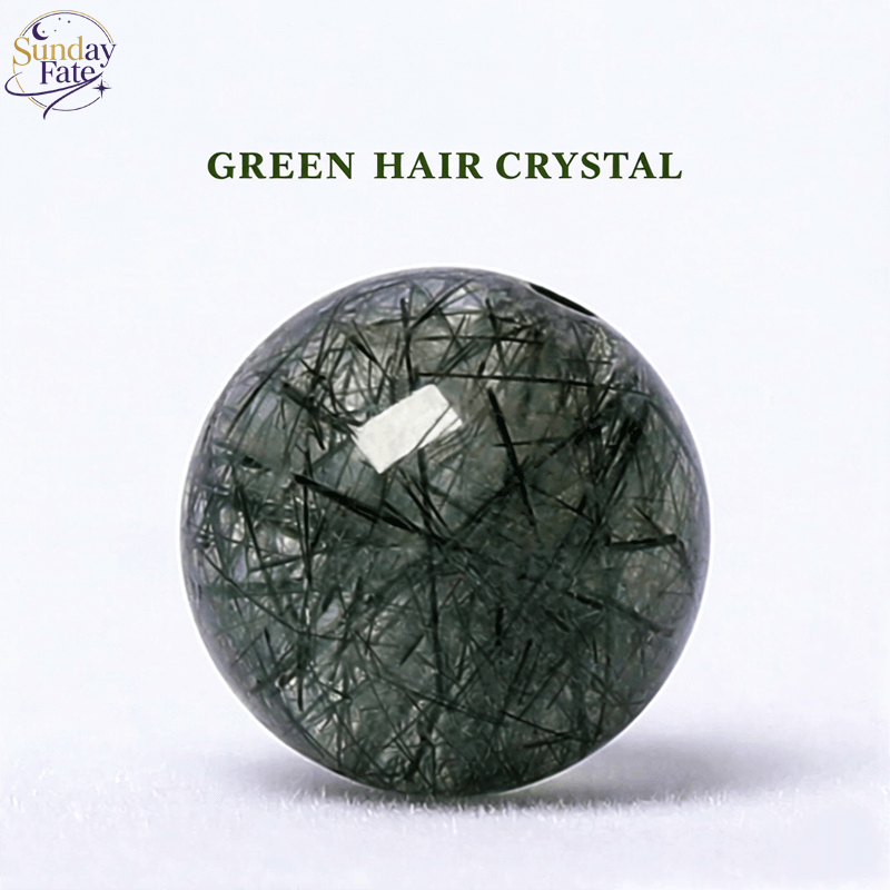 Sunday Fate Natural Translucent Green Rutilated Quartz Bead for Career Success and Prosperity