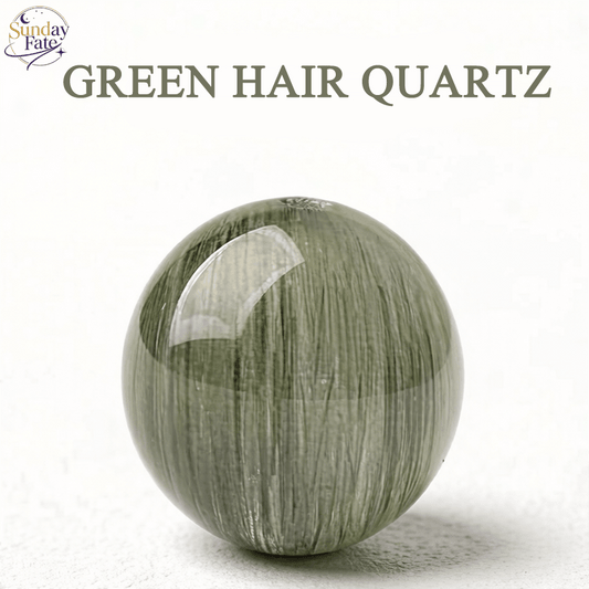 Sunday Fate Natural Green Hair Quartz Bead with Vibrant Rutilated Inclusions for Prosperity and Career Success