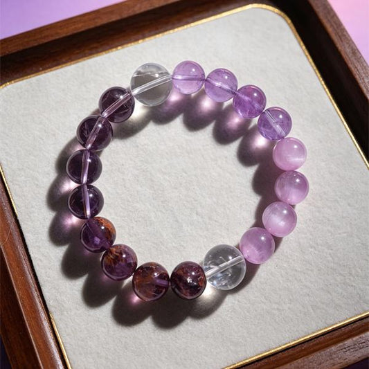 Purple Nebula Crystal Bracelet | Phantom Quartz, Amethyst & Kunzite Healing Bracelet - Sunday Fate - Fates