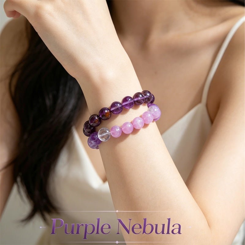 Purple Nebula Crystal Bracelet | Phantom Quartz, Amethyst & Kunzite Healing Bracelet - Sunday Fate - Fates