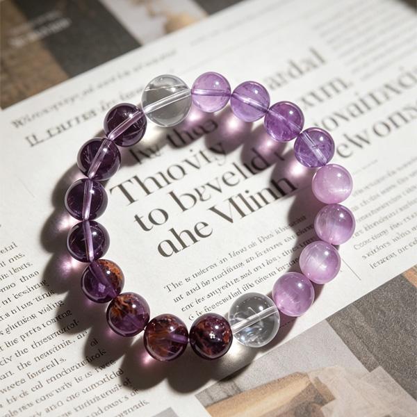Purple Nebula Crystal Bracelet | Phantom Quartz, Amethyst & Kunzite Healing Bracelet - Sunday Fate - Fates