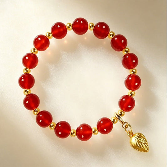 The Radiant Pulse Bracelet: High - Shine Red Agate & Vintage Gold Charm - Fates
