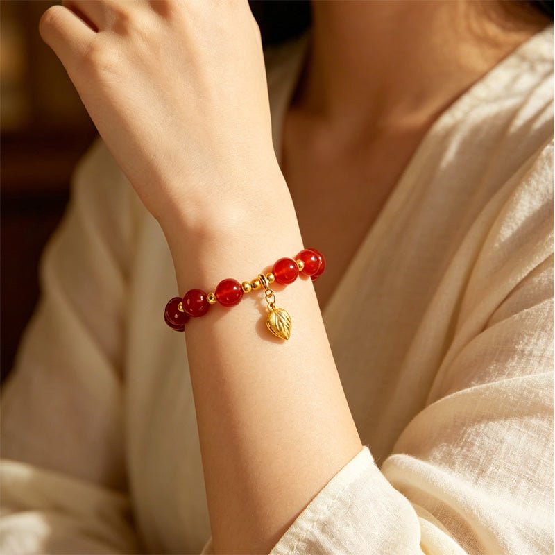 The Radiant Pulse Bracelet: High - Shine Red Agate & Vintage Gold Charm - Fates