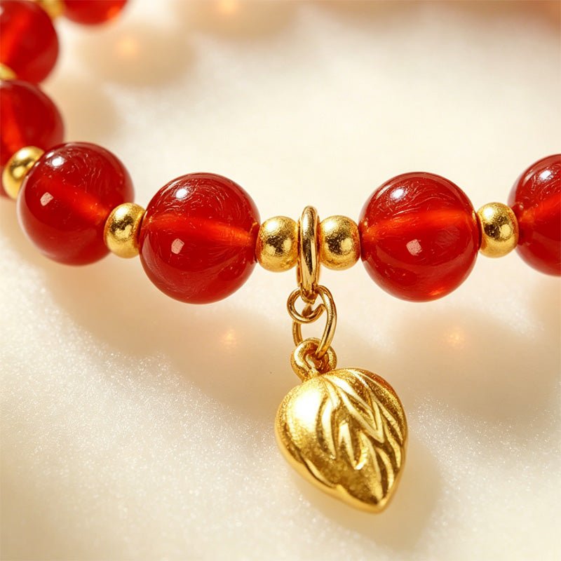 The Radiant Pulse Bracelet: High - Shine Red Agate & Vintage Gold Charm - Fates