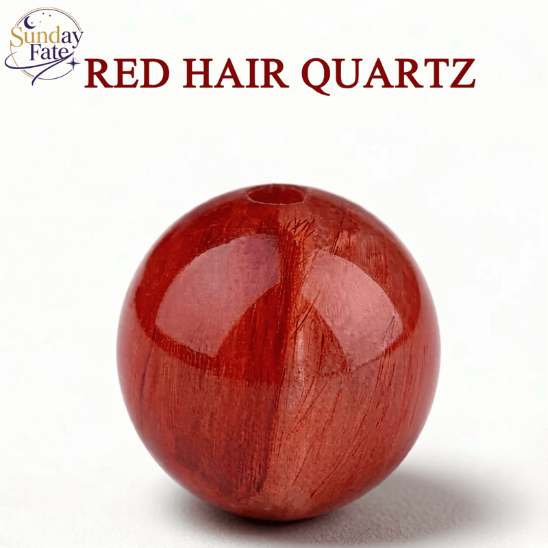 Sunday Fate Natural Red Hair Quartz Bead with Fiery Needle Inclusions for Vitality and Confidence