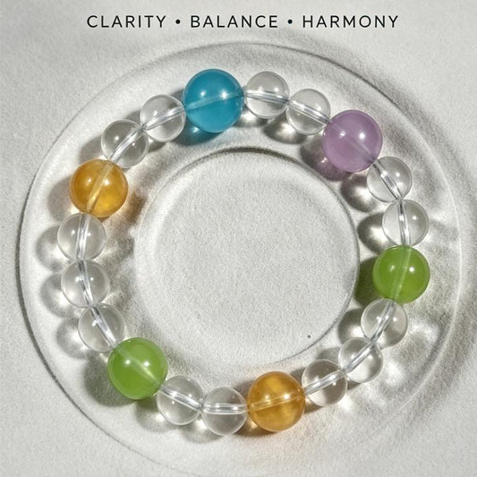 The Sunshower Rainbow Bracelet: High - Clarity Azeztulite & Pastel Gemstone Mix - Fates